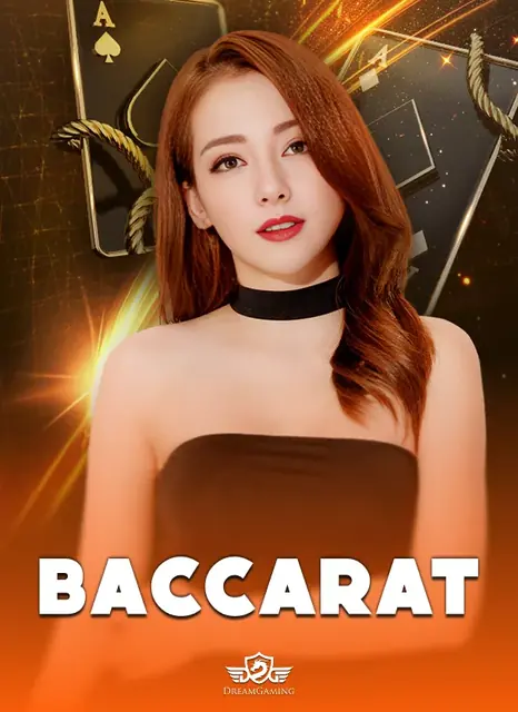 ปกโต๊ะบาคาร่าสด ดีลเลอร์หญิงในชุดแดง ในส่วนคาสิโนสดหน้าแรก