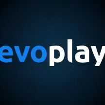 โลโก้ Evoplay ตัวอักษรสีฟ้าบนพื้นดำ แถบโลโก้ค่ายหน้าแรก
